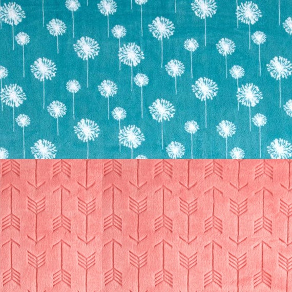 Adult Minky Blanket, Teal Coral Arrow Blanket - Minky Throw Blanket- Twin Blanket / Floral Minky Blanket / Personalized Blanket // Dandelion
