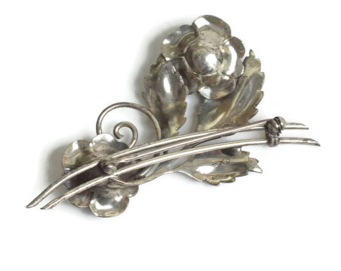 Retro Double Flower Sterling Brooch 1940s Vintage