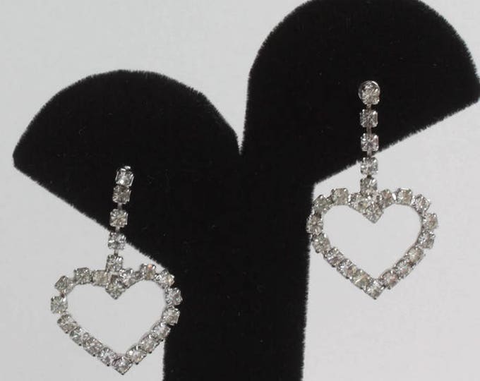 Open Heart Clear Crystal Dangle Earrings Posts Vintage