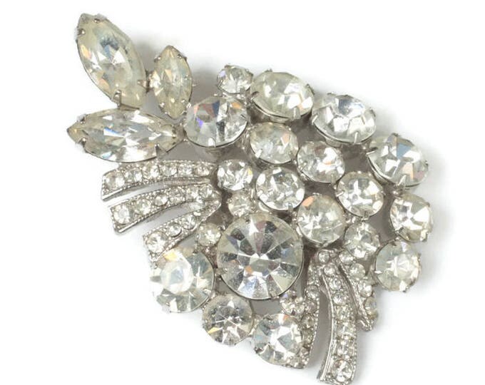 Weiss Signed Rhinestone Brooch Clear Marquise Chatons Wedding Bridal Vintage