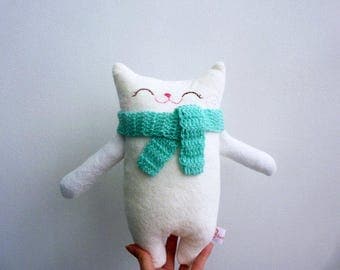 Stuffed cat, stuffed animal, cloth cat, doll cat, plush cat, nursery decor, cat softie, stuffed white cat, plush doll, plushie