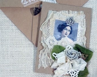 vintage laces - collage - blank greeting card - NO067