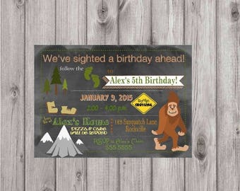 ON SALE Digital Big Foot Sasquatch Woodland Chalkboard Birthday Party Invitation You Print Printable