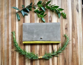 Leather iPhone Wallet - The Rustic Lupe in Chartreuse & Grey