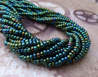 free UK postage Pack of 1500 Beads Czech Glass Beads 8/0 Green Iris SB8-59155