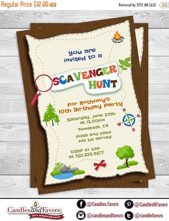 Sale Scavenger Hunt - Printable Birthday Party Invitations Il_570xn