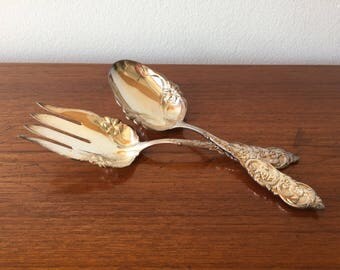 Sheridan Salad Utensils Set - Sheridan Silver Taunton Floral Silver Plated Salad Tossers - Large Fork and Spoon Salad Servers