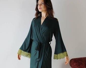 lace trimmed robe in bamboo for lingerie or loungewear - ICON - made to order