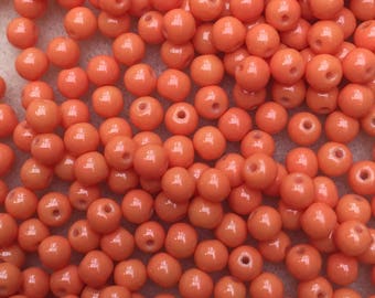 50 x orange baking paint glass beads 4mm
