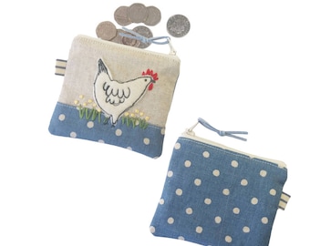 Chicken Coin Purse, Personalised Gift, Hen Lover Gift, Small Money Purse, Custom Children's Gift, Change Pouch