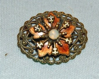 Antique Victorian Brooch / Moonstone / Enamel / C Clasp / old / jewelry