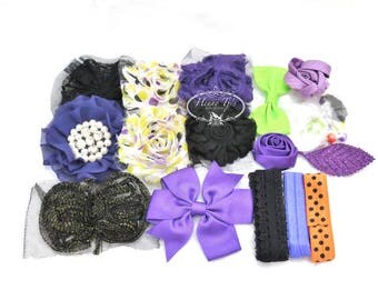 DIY Baby Headband Kit : HOCUS POCUS - Halloween (Black Orange Purple Green) Shabby Chic, Flower, Baby Shower Headband, Planner Supplies.