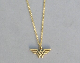Wonder Woman Necklace- Your choice Black Leather Cord or Gold Plated Chain