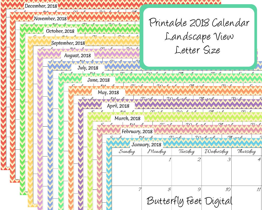 printable calendar landscape 2018 chevron month calendar