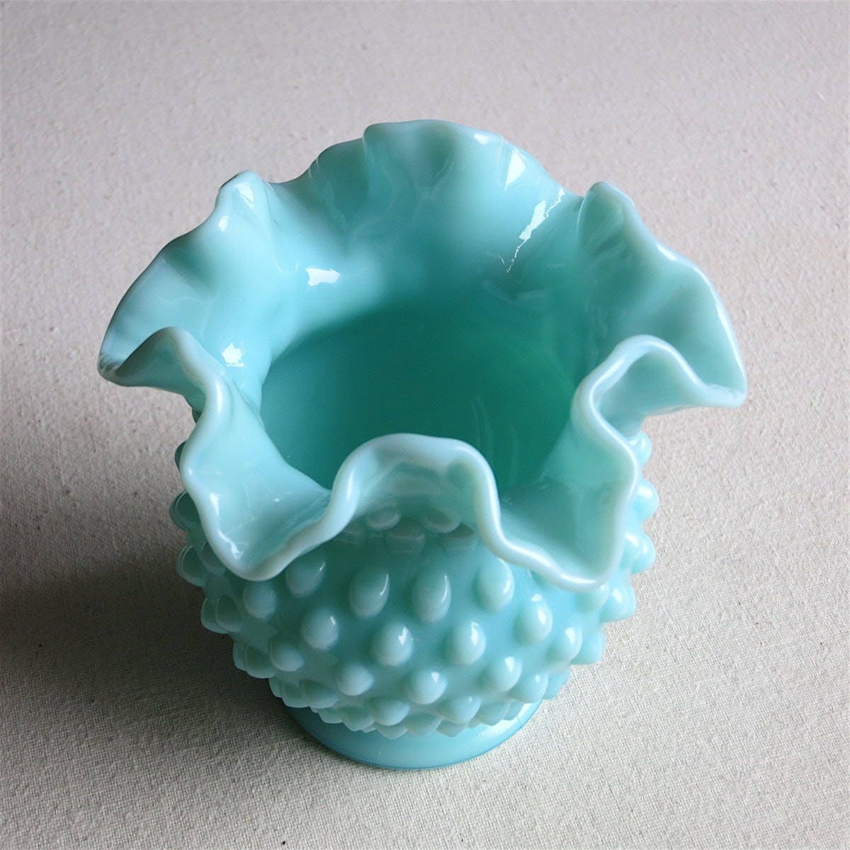 Vintage Turquoise Pastel Hobnail Milk Glass Vase by Fenton