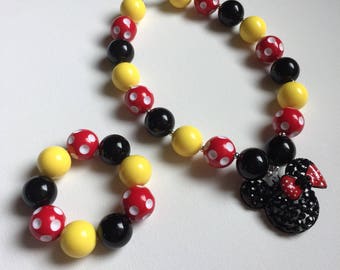 Mickey Mouse Jewelry - Minnie Bracelet - Mickey Mouse Bracelet - Minnie Necklace - Disney Birthday - Minnie Mouse Necklace - Minnie Party