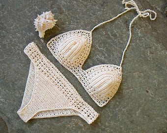 Sea foam Crochet bikini set, Triangle bikini, Crochet swimsuit, Crochet bikini top, Crochet Bikini bottom, Crochet bathing suit, Beachweding