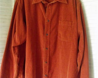 2X Vintage 21-Wale Corduroy Shirt/ Plus Size Orange Cotton Corduroy/ Extra Size Retro Shirt/ Shabbyfab Thrift