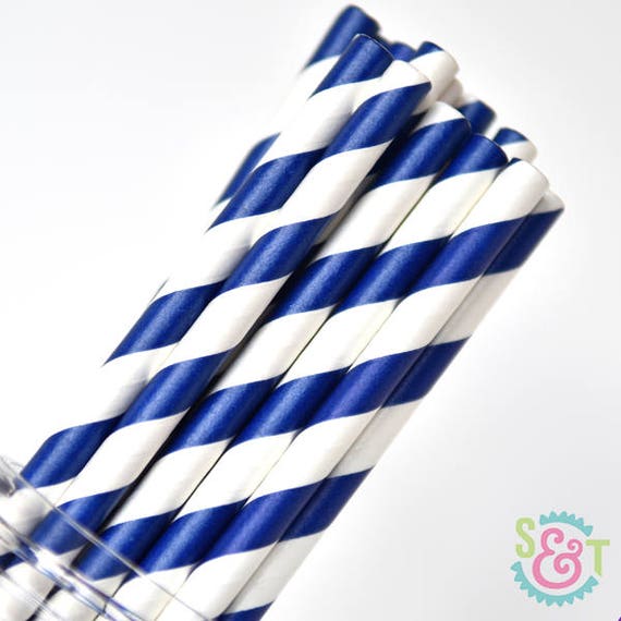 Stripe Navy Blue Party Paper Straws - Cake Pop Sticks - Pixie Sticks - Qty 25 Il_570xn
