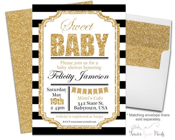 Printable Baby Shower Invites - Baby Shower Invitation Neutral - Baby Shower Invitation Printable - Baby Invitation - Black and Gold Glitter Il_570xn