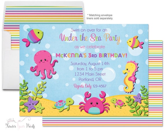 Under The Sea Invitations - Under The Sea Party - Under The Sea Invite - Girls Nautical Party - Girls 1st Birthday - Girls Birthday Invite Il_570xn