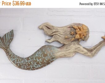 ON SALE Mermaid Wall Art / Mermaid Wall Decor / Patina / Nautical