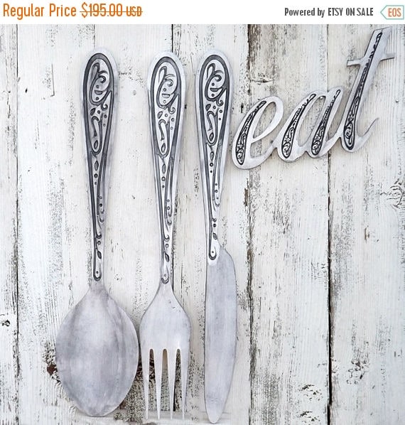 ON SALE Fork and Spoon Knife Wall DecorLarge Wood Fork and