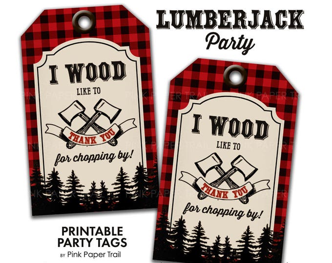 Lumberjack Outdoor Party Thank You Favor Printable Party Tags Instant Download Print Your Own