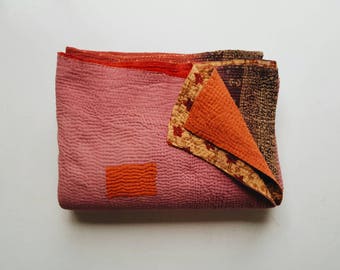 Pink Vintage Kantha Quilt - Multicolored Indian Bedspread - Bohemian Bedding Home Decor