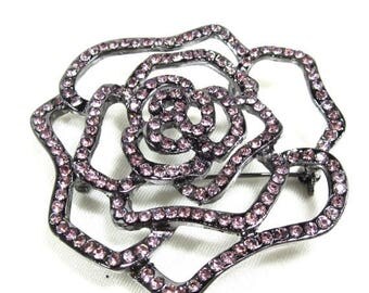 25% Off Vintage Rhinestone Rose Brooch Pendant, Rose Colored Rhinestones