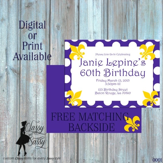 Purple and Gold Fleur de lis Invitation 001