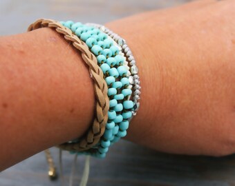 Beaded Bracelet, Boho Wrap Bracelet, Boho Bracelet, Boho Jewelry, Summer Jewelry, Turquoise Jewelry, Stackable Bracelet, Layered Bracelet