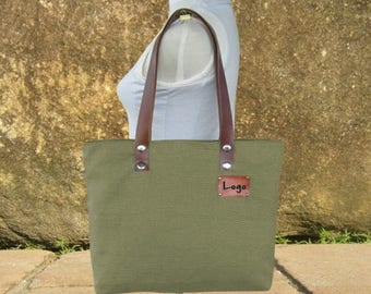 On Sale 20% off Personalized canvas tote bag, leather strap tote bag, women's shoulder bag with unique tag