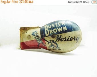 SALE 1940's Buster Brown Hosiery Tin Litho Clicker toy Rare Advertising Collectible