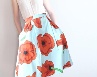 Cry To Me full skirt with kick pleats in large scale poppy