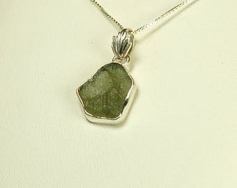 Moldavite Pendant, Sterling Silver, Translucent Green, Czech Moldavite, Meteorite Created, Green Tektite, Green Moldavite