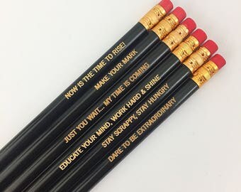 Dare to be extraordinary Hamiltwist inspiring pencils in black 6 six engraved pencils in black. great grad gift!