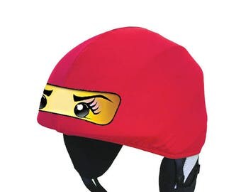 Nya ninja universal size Evercover ski, snowboard, bike, cycling, riding, rafting helmet cover, with red ninja face, fancy dress and costume