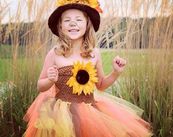 Scarecrow Halloween Costume-- Scarecrow Tutu-- Scarecrow Dress-- Scarecrow hat