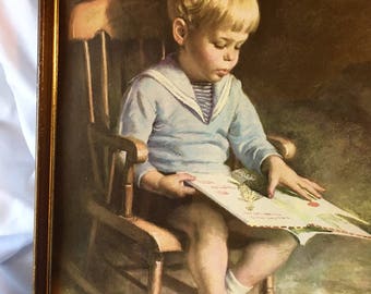 Vintage James Ingwersen Gary Print Boy Reading Framed