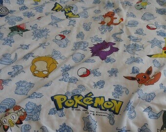Pokemon Twin Fitted Sheet - Pokemon fabric - 1998 Nintendo - Pikacho - quilting mixed media art projects - sewing craft