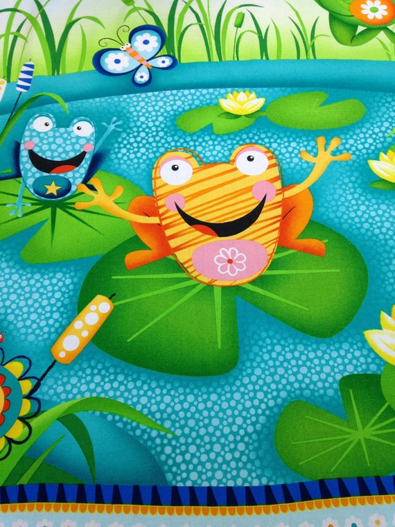 Frogs Lily Pad Pond Fabric Panel, Toad Ally Terrific By Swizzle Stick 