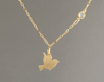 Flying Sparrow with Swarovski Crystal Gold Necklace