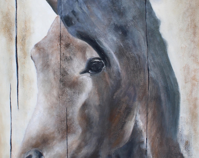 SALE, Horse LeMuse, Original Original Rustic Horse Oil Painting on Unstretched Canvas 48 x 72 inches