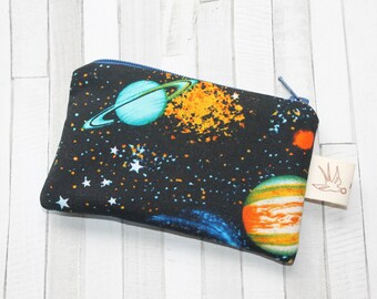 Coin purse, change purse, gift for boys, planets and stars, space