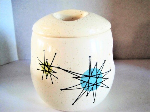 Franciscan Starburst Lidded Sugar Bowl, Gladding Mcbean pottery, Atomic Mid Century, Sugar Bowl,