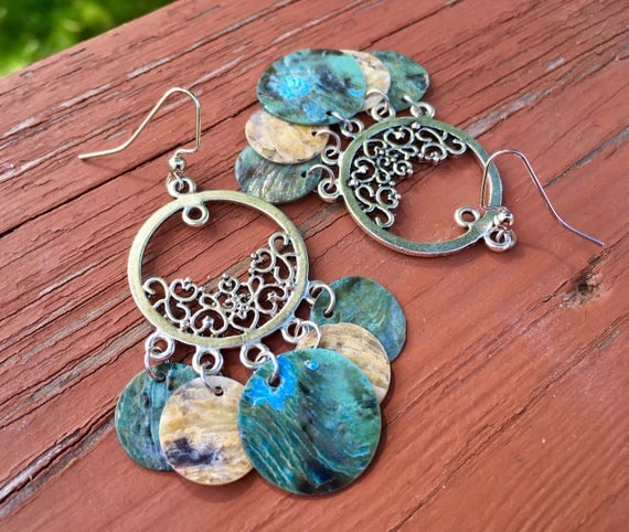 Light Blue & Natural "Simply Chandelier" Mussel Shell Earrings