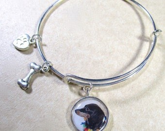 Dachshund Bracelet, Black and Tan Dachshund Bangle, Dachshund Jewelry, Dachshund Gifts, Wiener Dog Bracelet, Wiener Dog Jewelry