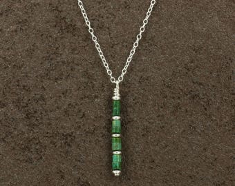 Sterling Silver Chain Necklace with Turquoise Heishi Pendant, Turquoise Pendant, Sterling Silver Necklace, Turquoise Necklace, Southwestern