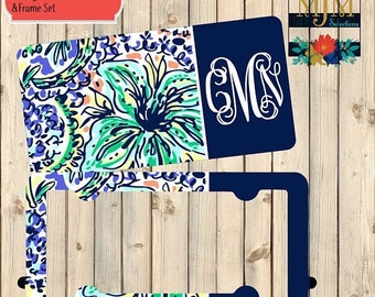 SALE Personalized License Plate and Frame Set ~ Floral License Plate Frame Set ~ Lilly Pulitzer License Plate and Frame Set ~ Summer Car Pla